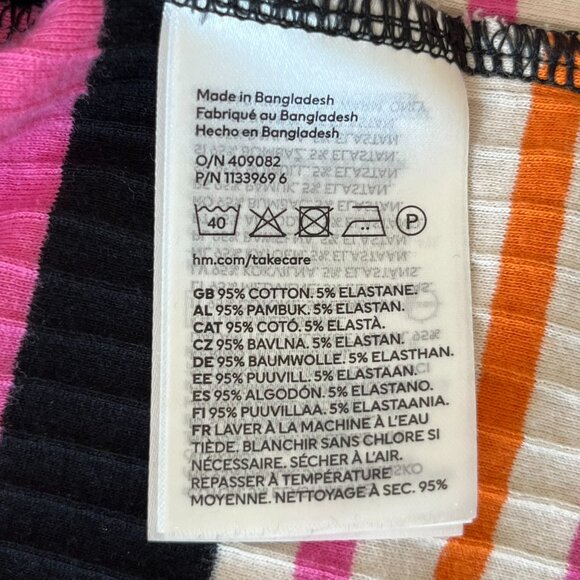 H&M Mama Maternity Rib Jersey Dress Striped Orange Pink Midi Cotton Elastane XL - Picture 11 of 13